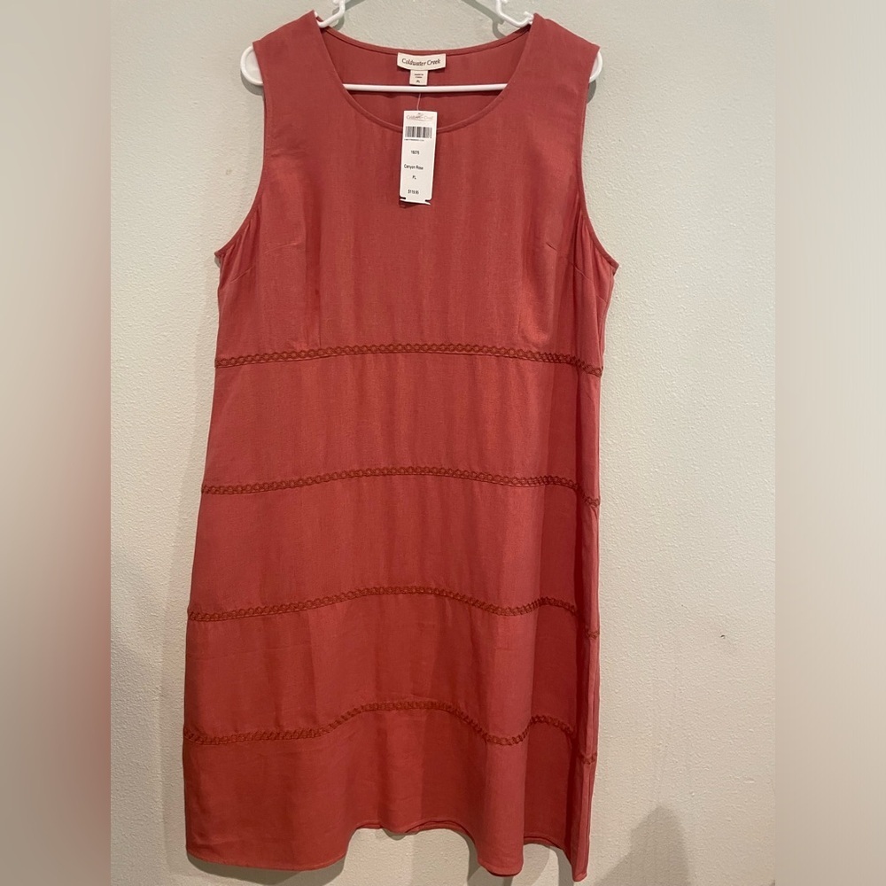 NWT Coldwater Creek Sleeveless Dress with embroidery detail. Linen blend. PL